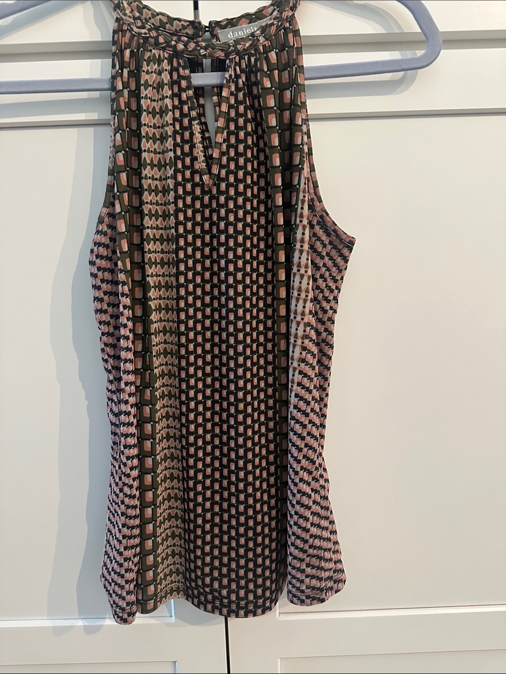 Daniel Rainn Olive and Blush Patterned Halter Blouse